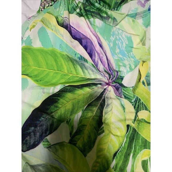 Balizza Green White Purple Blue Floral Rhinestone V Neck Tank Mini Dress Xs - Picture 5 of 5